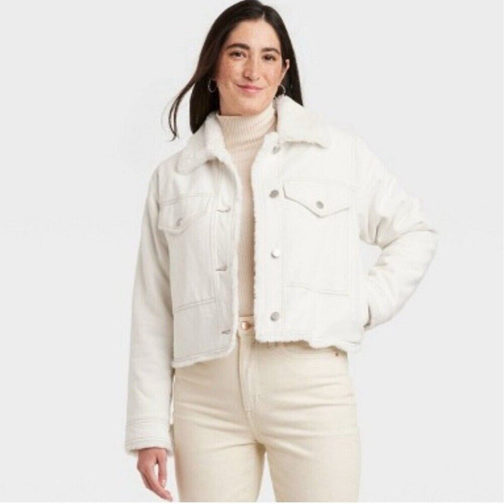 Women's Faux Fur Lined Trucker Jacket - Universal Thread Ivory Small